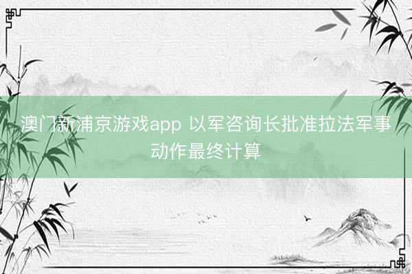 澳门新浦京游戏app 以军咨询长批准拉法军事动作最终计算