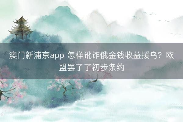 澳门新浦京app 怎样讹诈俄金钱收益援乌?欧盟罢了了初步条约