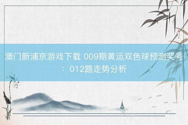 澳门新浦京游戏下载 009期黄运双色球预测奖号：012路走势分析