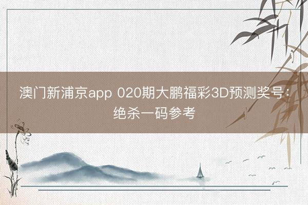澳门新浦京app 020期大鹏福彩3D预测奖号：绝杀一码参考