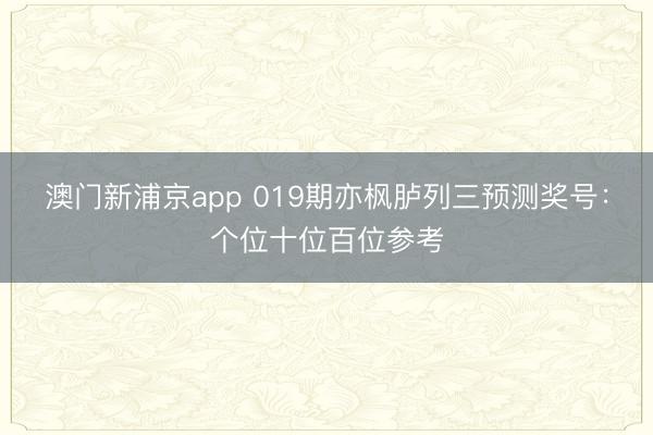 澳门新浦京app 019期亦枫胪列三预测奖号：个位十位百位参考