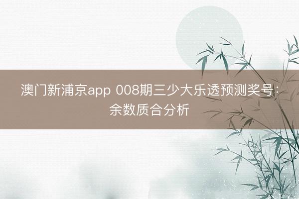 澳门新浦京app 008期三少大乐透预测奖号：余数质合分析