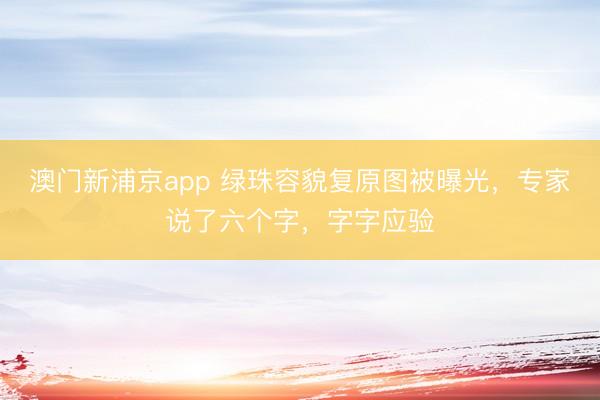 澳门新浦京app 绿珠容貌复原图被曝光，专家说了六个字，字字应验