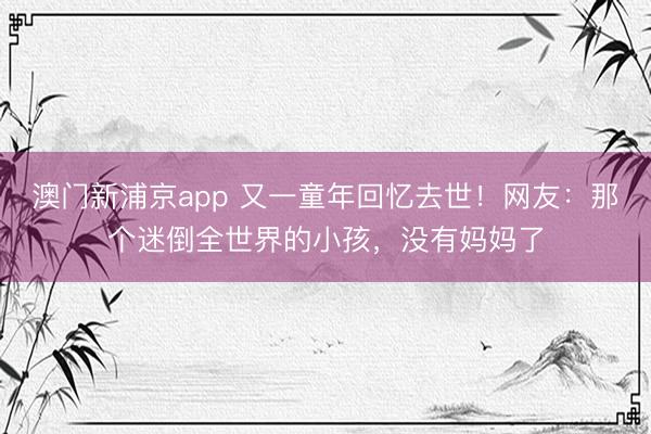 澳门新浦京app 又一童年回忆去世！网友：那个迷倒全世界的小孩，没有妈妈了