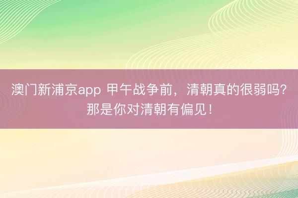 澳门新浦京app 甲午战争前，清朝真的很弱吗？那是你对清朝有偏见！