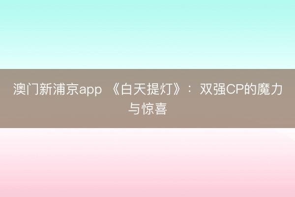 澳门新浦京app 《白天提灯》:双强CP的魔力与惊喜