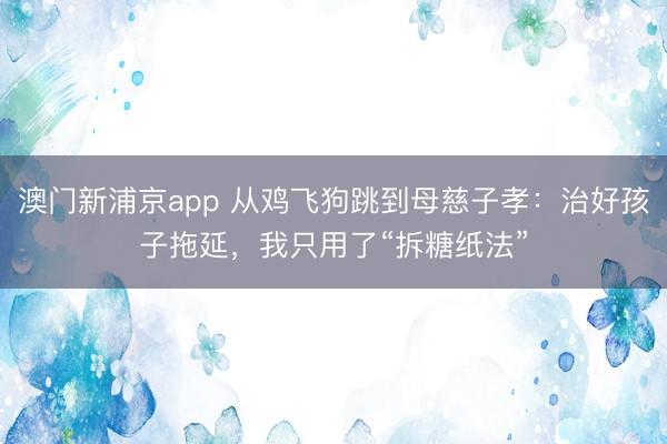 澳门新浦京app 从鸡飞狗跳到母慈子孝:治好孩子拖延,我只用了“拆糖纸法”