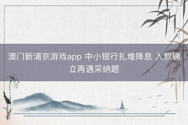 澳门新浦京游戏app 中小银行扎堆降息 入款确立再遇采纳题