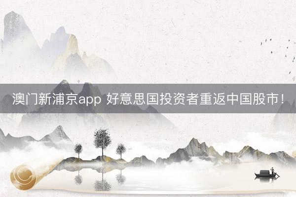 澳门新浦京app 好意思国投资者重返中国股市！