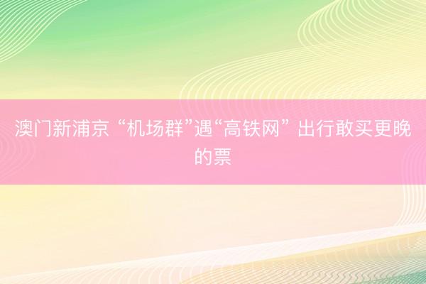 澳门新浦京 “机场群”遇“高铁网” 出行敢买更晚的票
