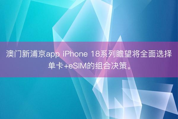 澳门新浦京app iPhone 18系列瞻望将全面选择单卡+eSIM的组合决策。