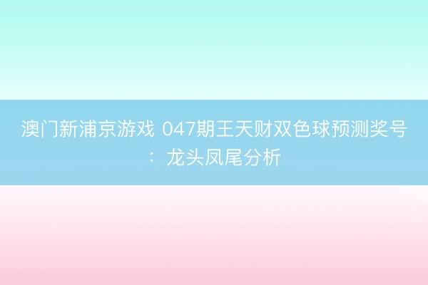 澳门新浦京游戏 047期王天财双色球预测奖号：龙头凤尾分析