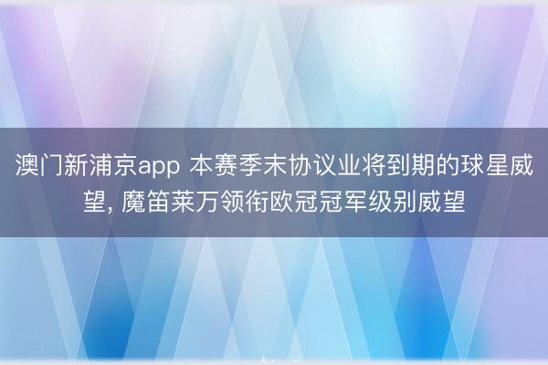 澳门新浦京app 本赛季末协议业将到期的球星威望， 魔笛莱万领衔欧冠冠军级别威望